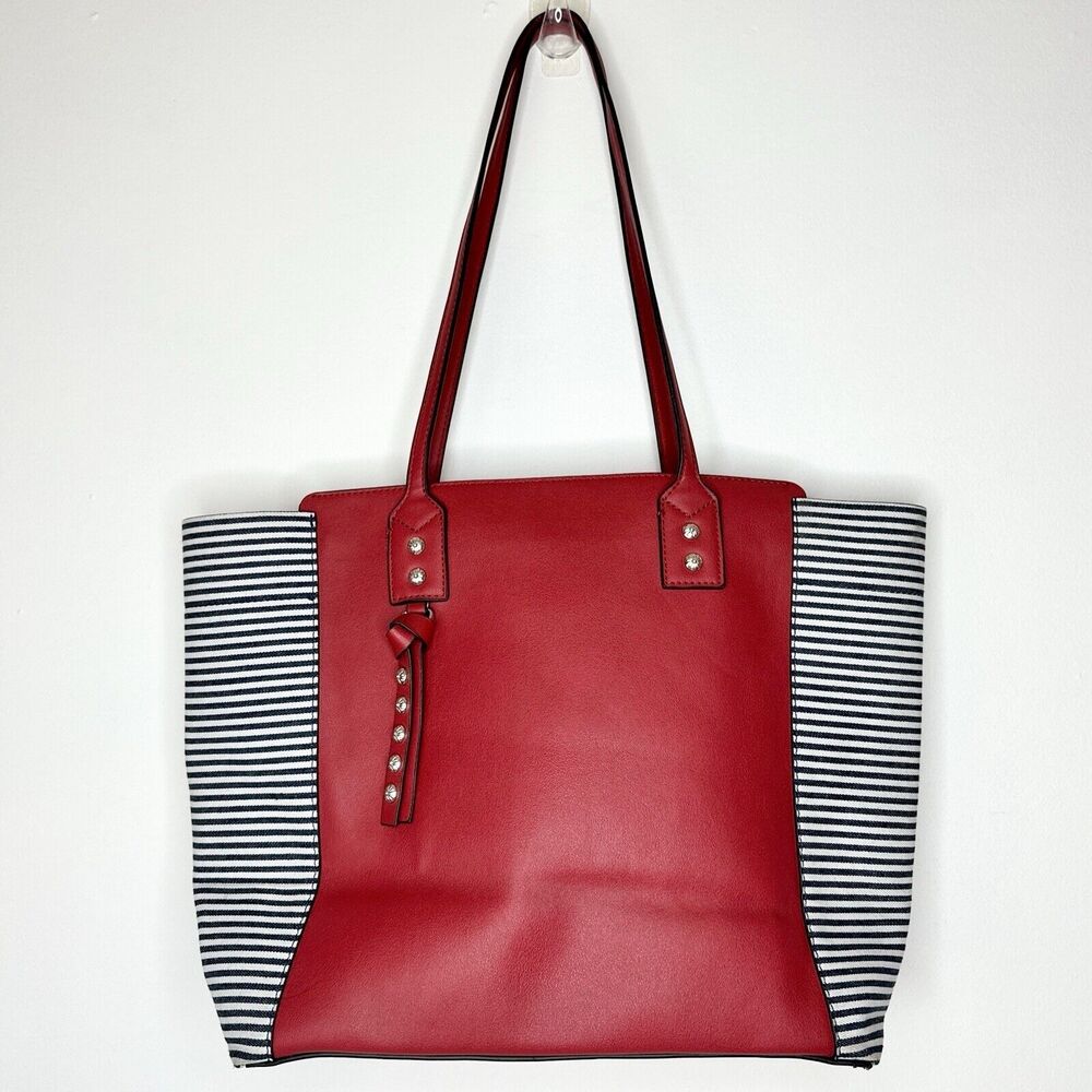 Kate & Alex Multi Zipper Large Shoulder Bag Tote‎ Red Navy White